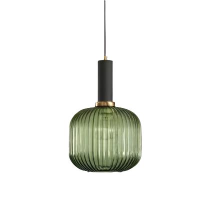 Contemporary Ribbed Glass Pendant Light with Metal Tube Fitting | E27 Bulb Base for Dining Room 16