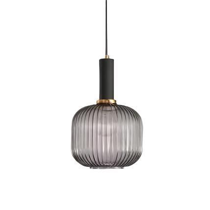 Contemporary Ribbed Glass Pendant Light with Metal Tube Fitting | E27 Bulb Base for Dining Room 20