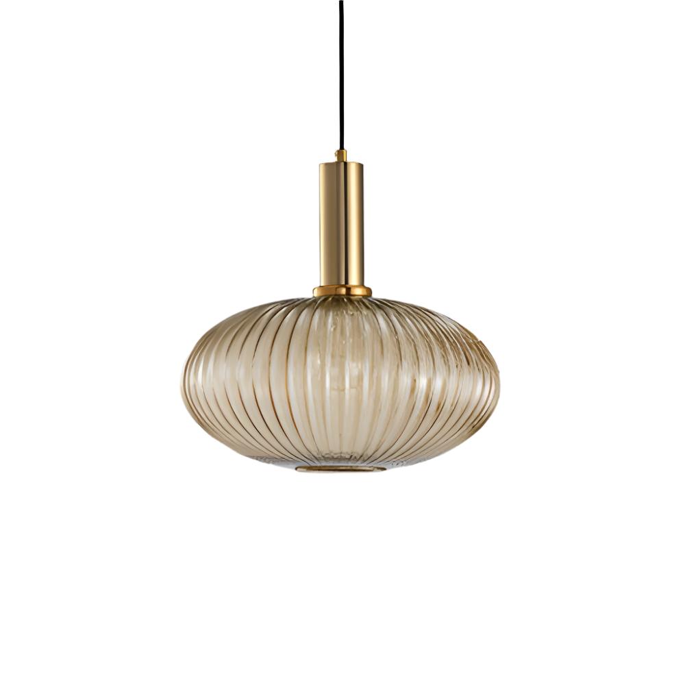 Contemporary Ribbed Glass Pendant Light with Metal Tube Fitting | E27 Bulb Base for Dining Room 22