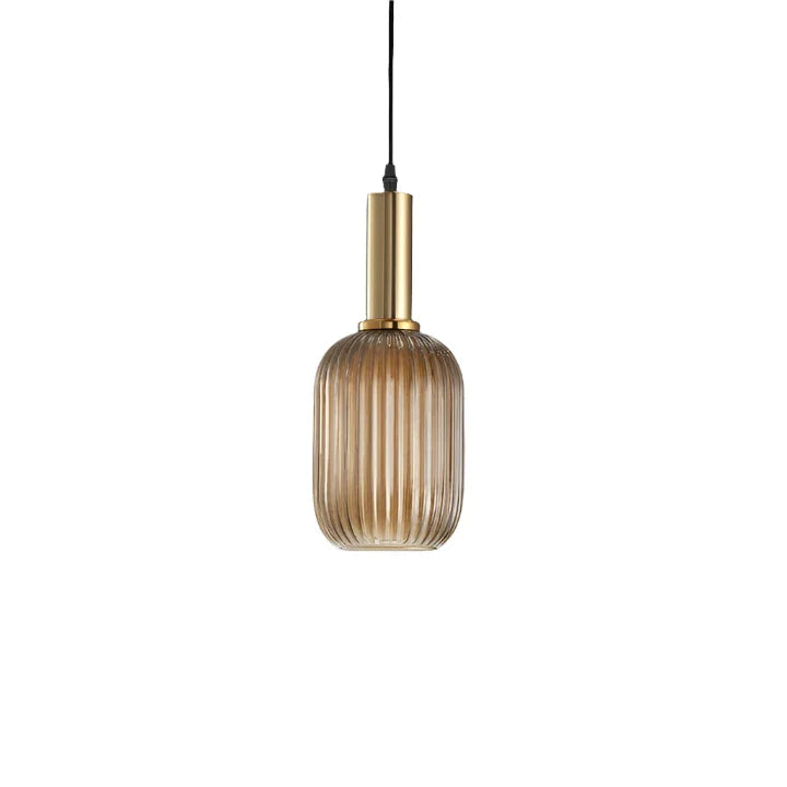 Contemporary Ribbed Glass Pendant Light with Metal Tube Fitting | E27 Bulb Base for Dining Room 23