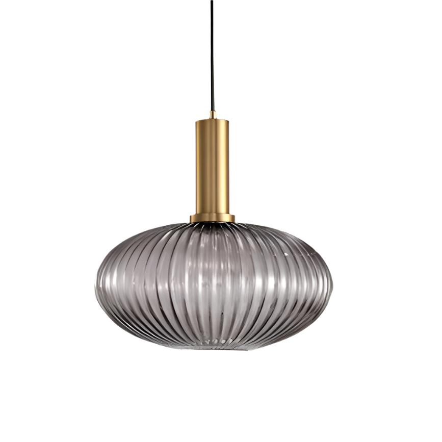 Contemporary Ribbed Glass Pendant Light with Metal Tube Fitting | E27 Bulb Base for Dining Room 25