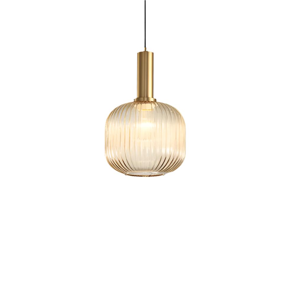 Contemporary Ribbed Glass Pendant Light with Metal Tube Fitting | E27 Bulb Base for Dining Room 26