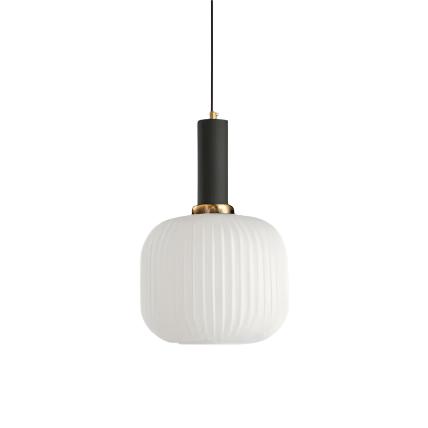 Contemporary Ribbed Glass Pendant Light with Metal Tube Fitting | E27 Bulb Base for Dining Room 27