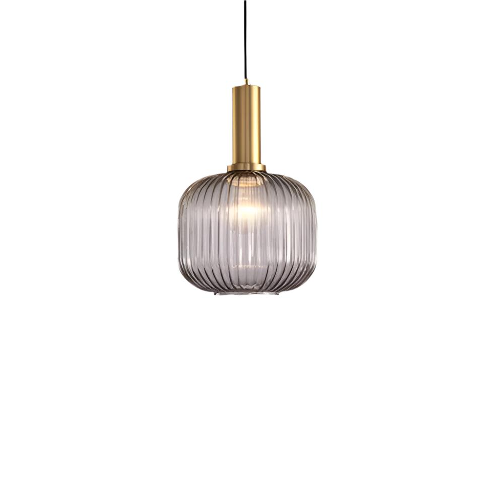 Contemporary Ribbed Glass Pendant Light with Metal Tube Fitting | E27 Bulb Base for Dining Room 29
