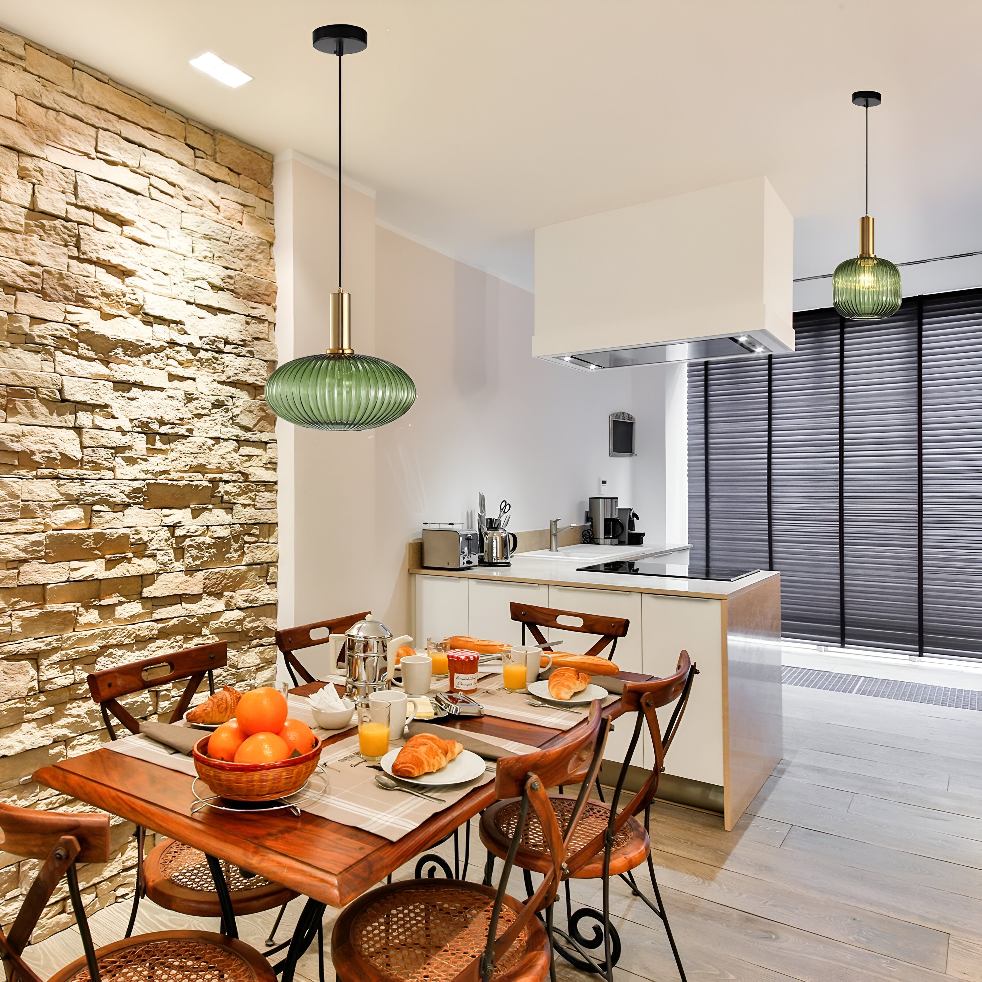 Contemporary Ribbed Glass Pendant Light with Metal Tube Fitting | E27 Bulb Base for Dining Room 3