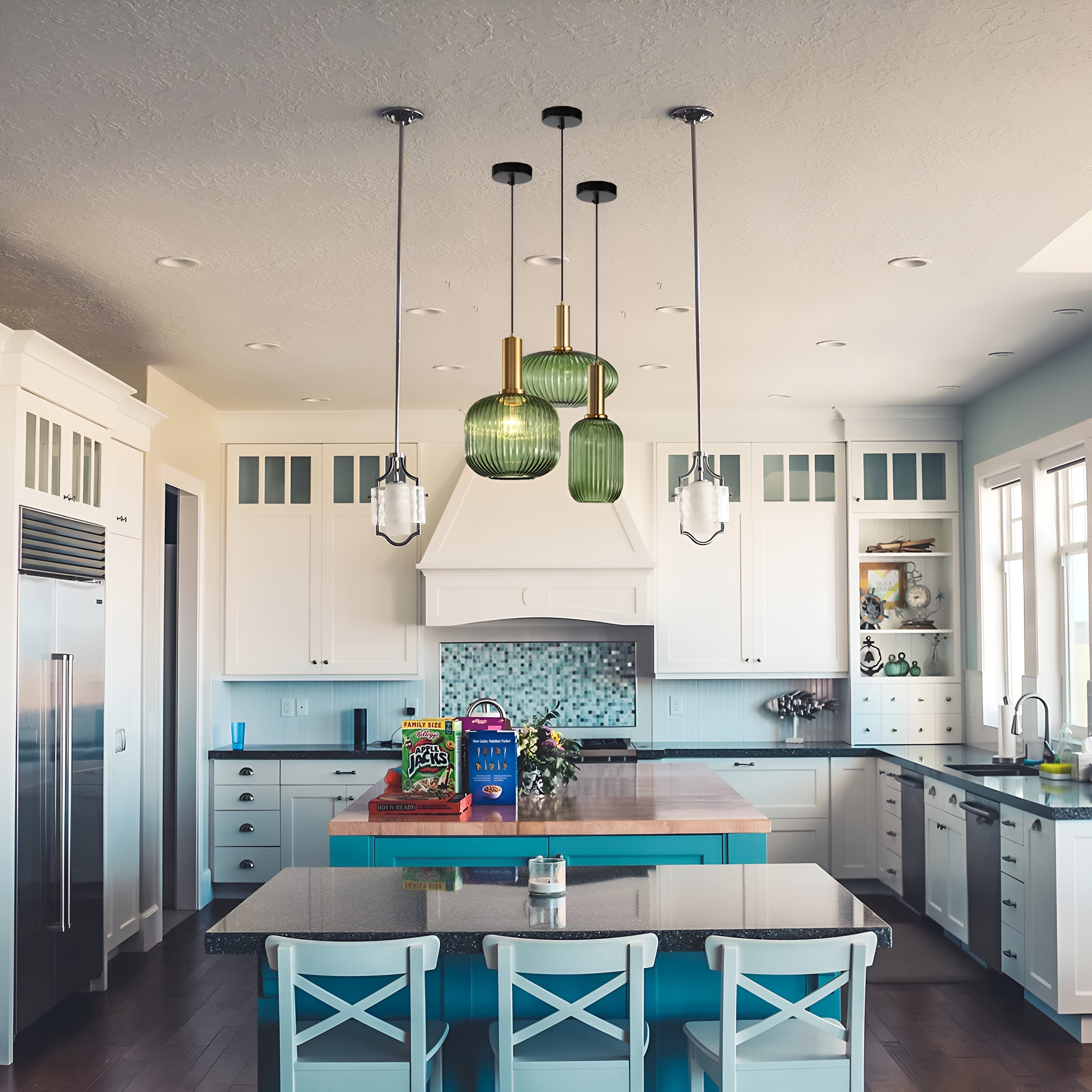 Contemporary Ribbed Glass Pendant Light with Metal Tube Fitting | E27 Bulb Base for Dining Room 4