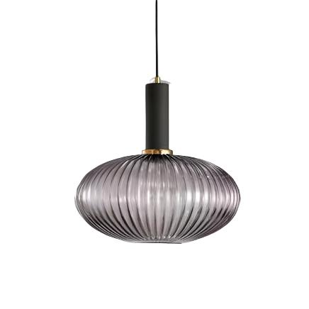 Contemporary Ribbed Glass Pendant Light with Metal Tube Fitting | E27 Bulb Base for Dining Room 9