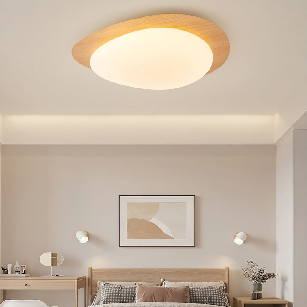Contemporary Walnut Trim Flush Mount Ceiling Light | Diffused Illumination for Living Room 2