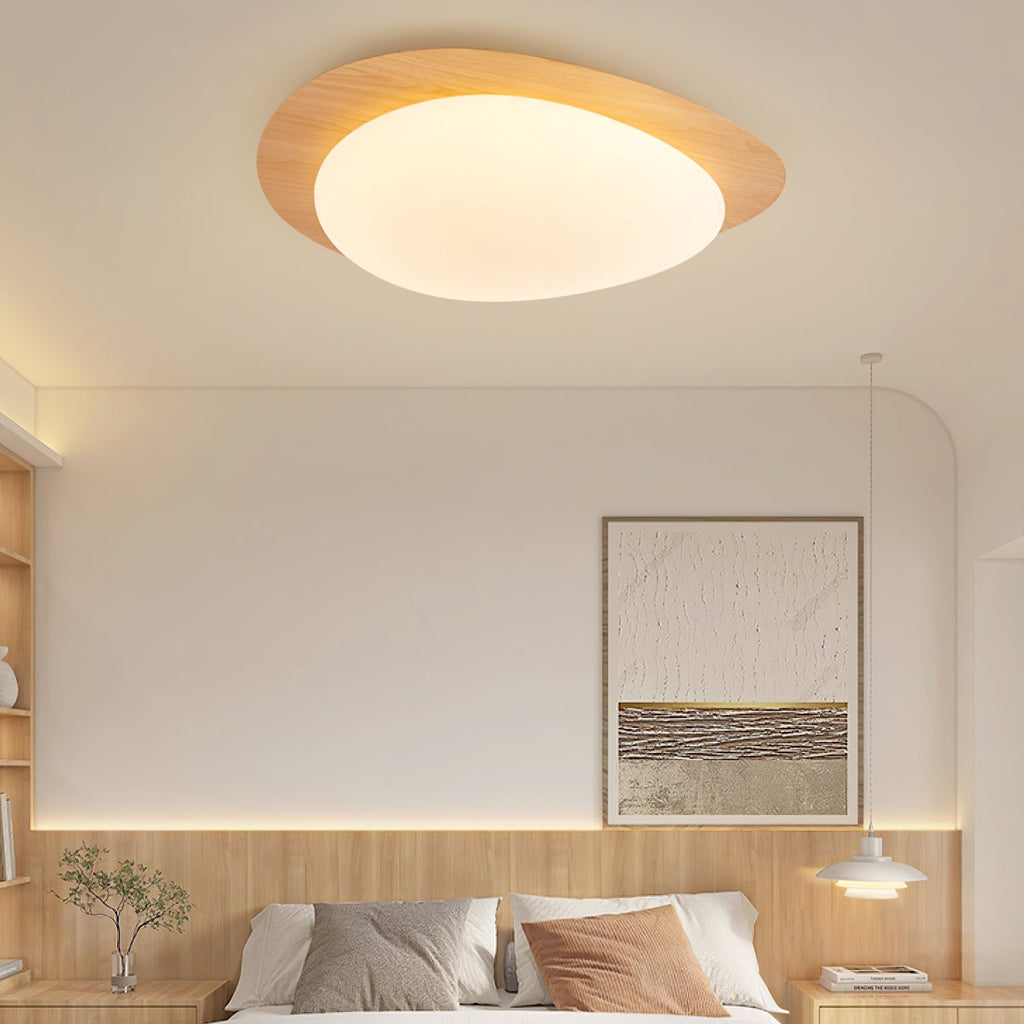 Contemporary Walnut Trim Flush Mount Ceiling Light | Diffused Illumination for Living Room 3