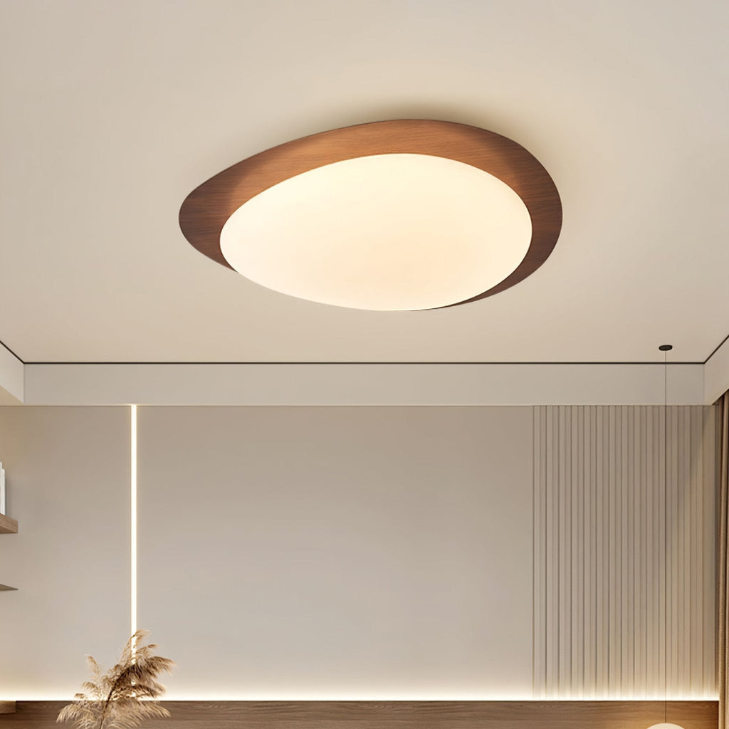 Contemporary Walnut Trim Flush Mount Ceiling Light | Diffused Illumination for Living Room 4