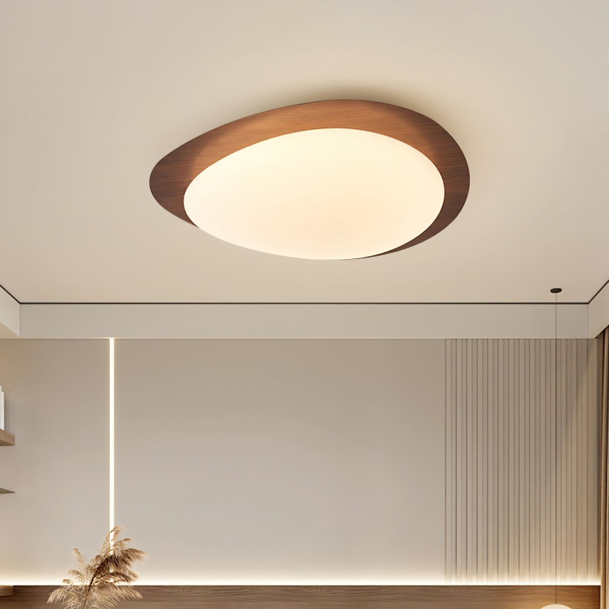 Contemporary Walnut Trim Flush Mount Ceiling Light | Diffused Illumination for Living Room 4