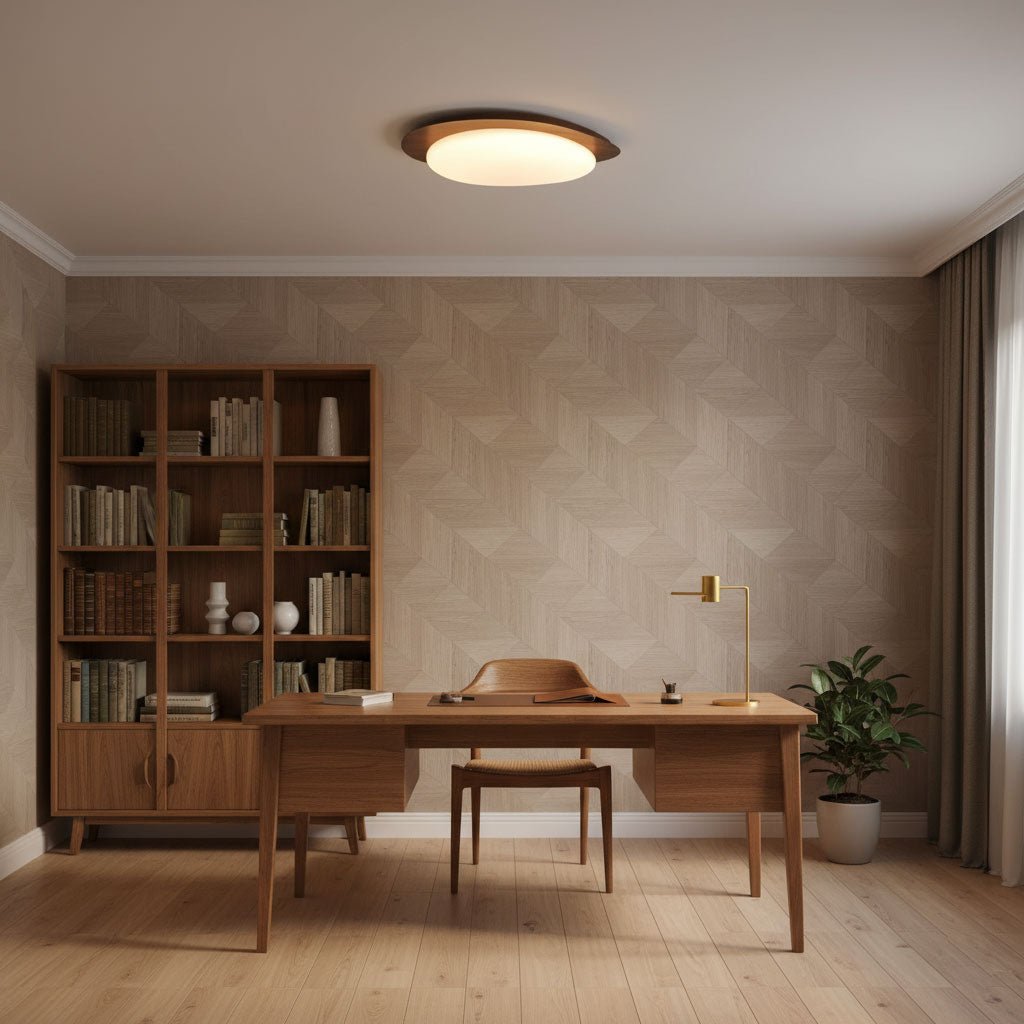 Contemporary Walnut Trim Flush Mount Ceiling Light | Diffused Illumination for Living Room 5