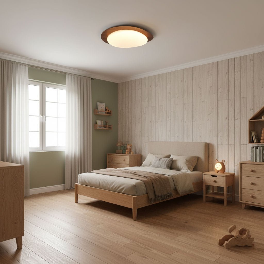 Contemporary Walnut Trim Flush Mount Ceiling Light | Diffused Illumination for Living Room 6