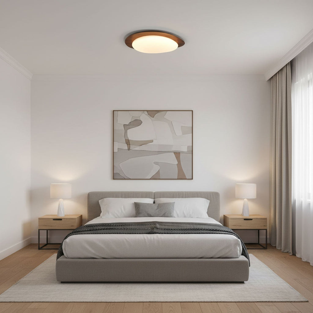 Contemporary Walnut Trim Flush Mount Ceiling Light | Diffused Illumination for Living Room 7