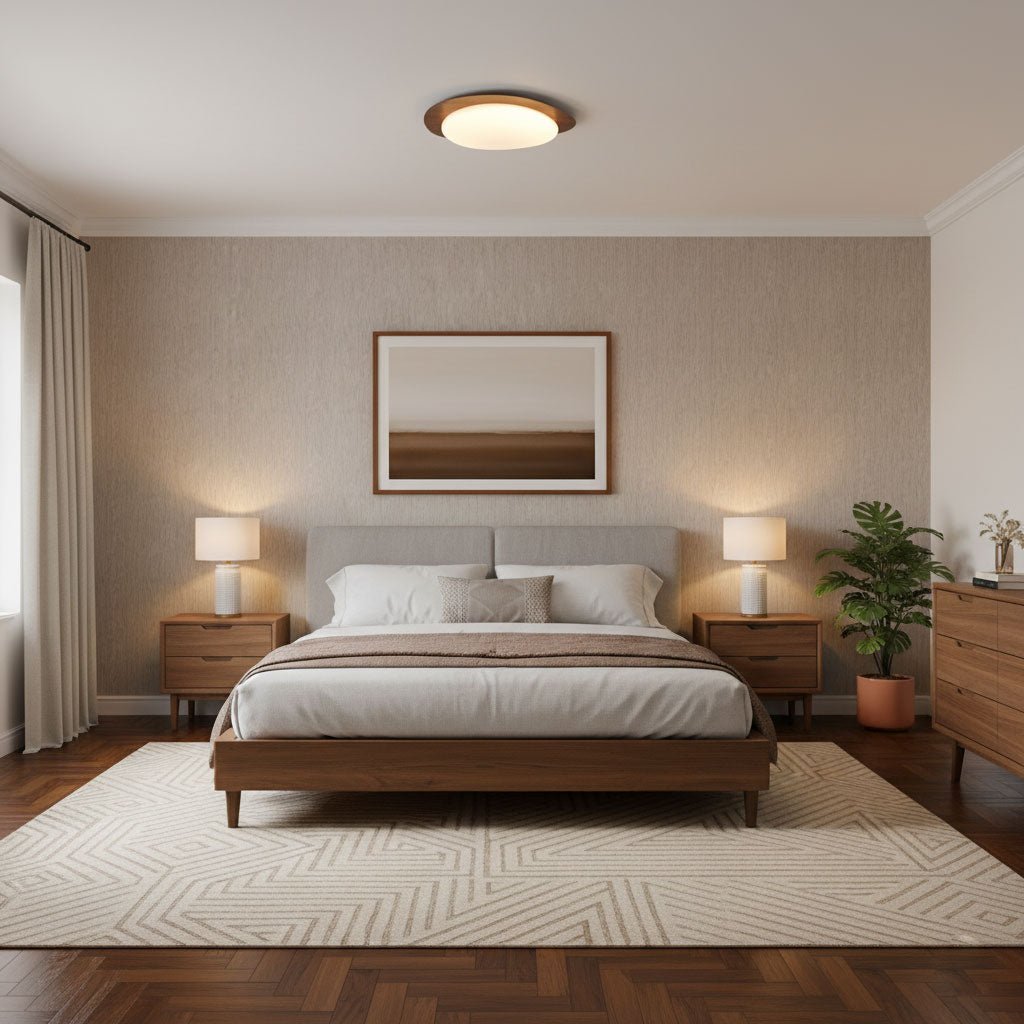 Contemporary Walnut Trim Flush Mount Ceiling Light | Diffused Illumination for Living Room 8