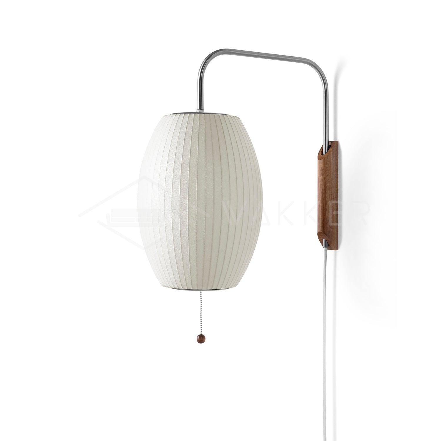Contemporary Walnut Wall Sconce | Ribbed Polymer Shade Plug-In Light for Bedroom 0