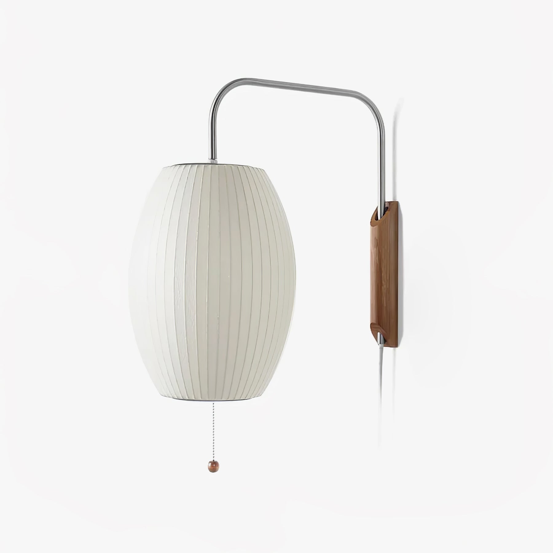 Contemporary Walnut Wall Sconce | Ribbed Polymer Shade Plug-In Light for Bedroom 1