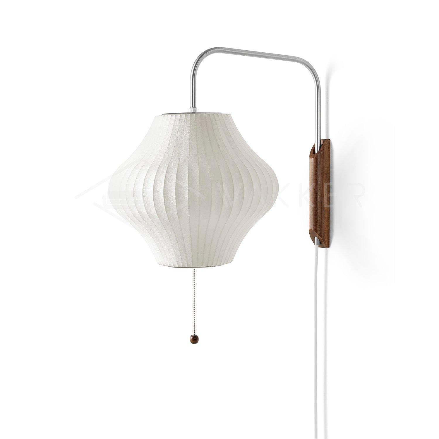 Contemporary Walnut Wall Sconce | Ribbed Polymer Shade Plug-In Light for Bedroom 10