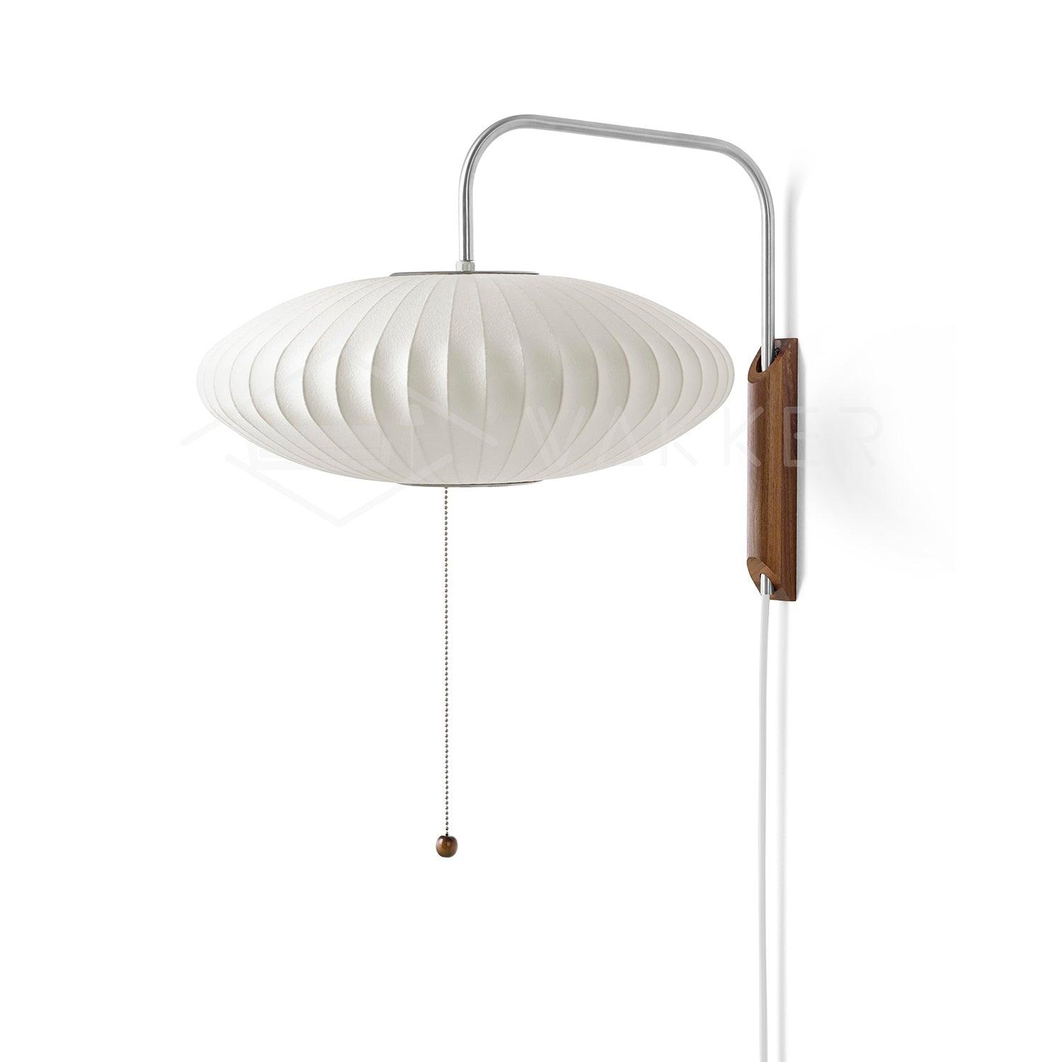 Contemporary Walnut Wall Sconce | Ribbed Polymer Shade Plug-In Light for Bedroom 11