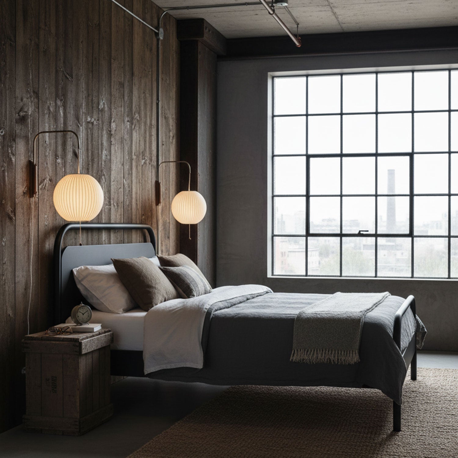 Contemporary Walnut Wall Sconce | Ribbed Polymer Shade Plug-In Light for Bedroom 3