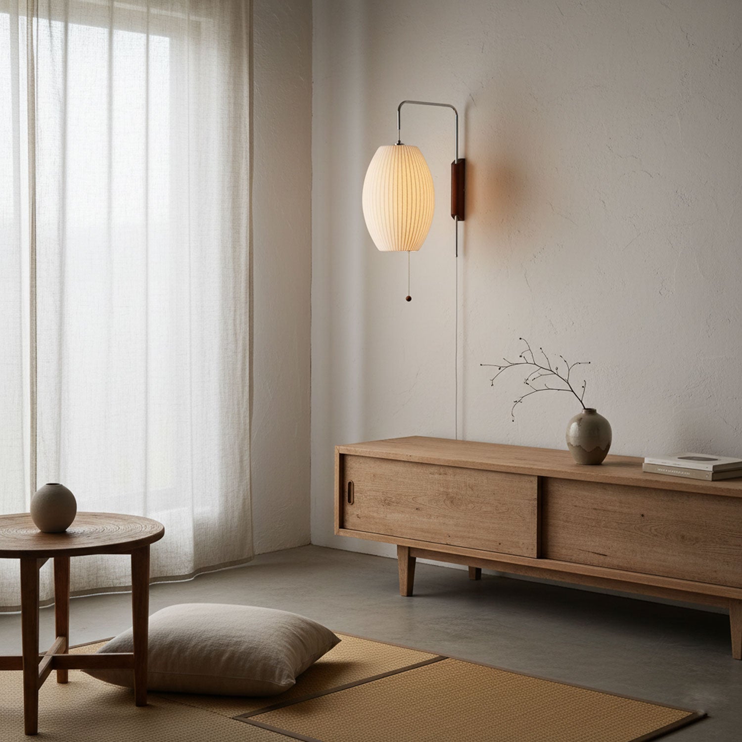 Contemporary Walnut Wall Sconce | Ribbed Polymer Shade Plug-In Light for Bedroom 5