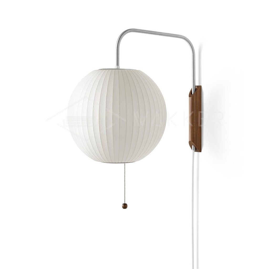 Contemporary Walnut Wall Sconce | Ribbed Polymer Shade Plug-In Light for Bedroom 9