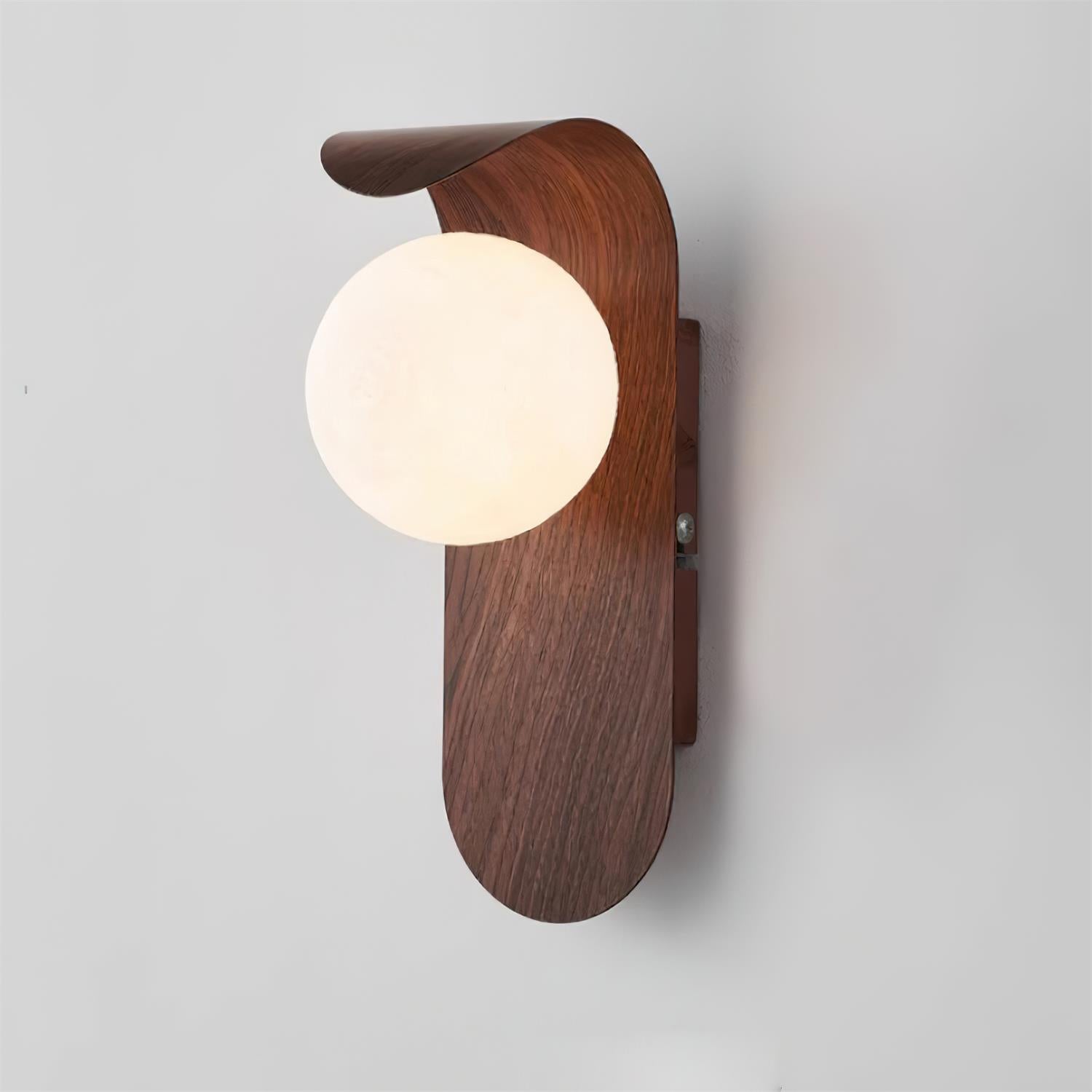 Contemporary Wood-Effect Metal Wall Sconce with Opal Glass Globe | Soft Illumination for Bathroom and Hallway 0