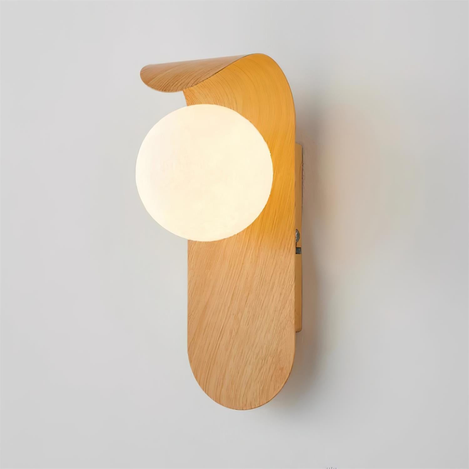 Contemporary Wood-Effect Metal Wall Sconce with Opal Glass Globe | Soft Illumination for Bathroom and Hallway 9