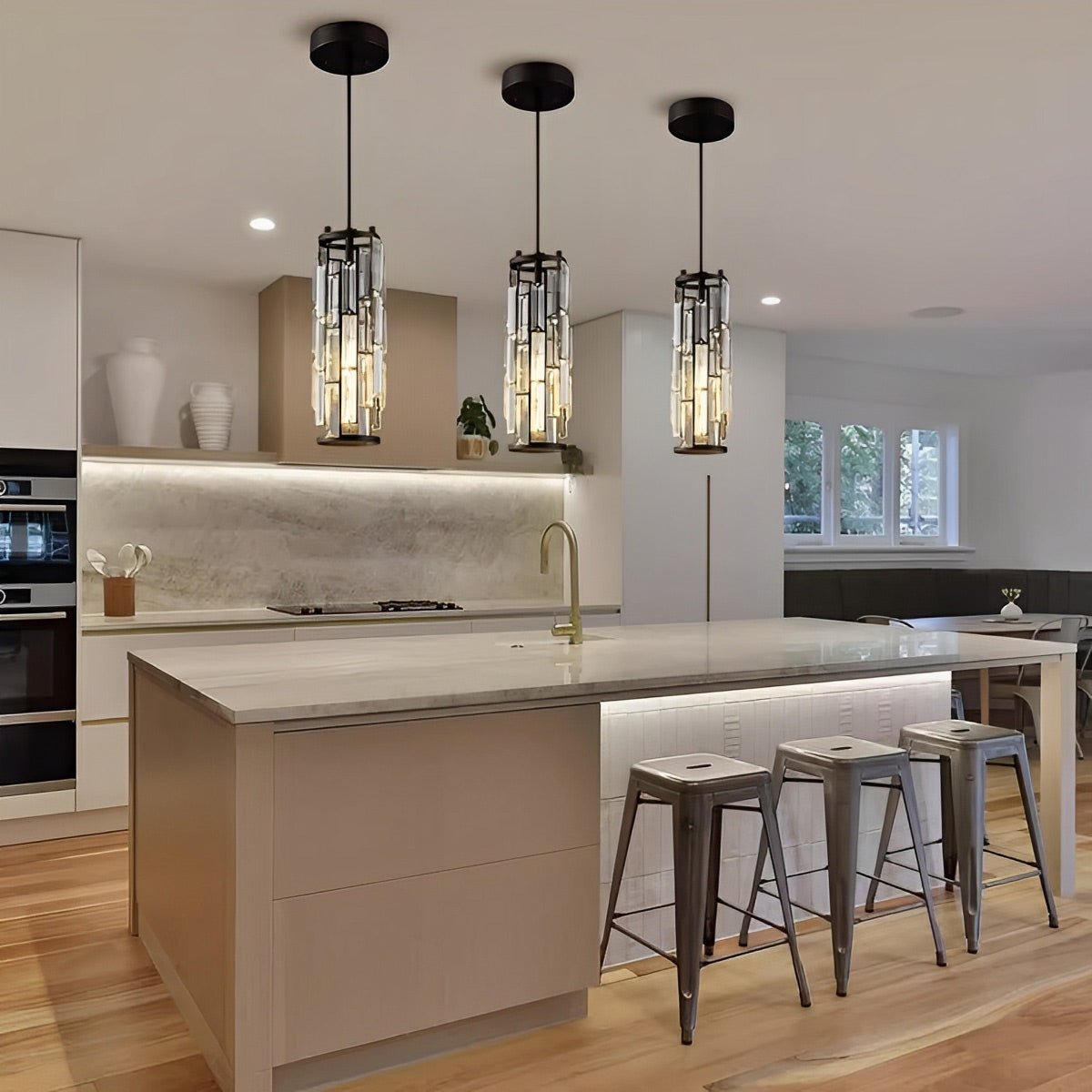 Industrial Iron and Crystal Glass Chandelier | Adjustable Warm White Light for Dining Room 0