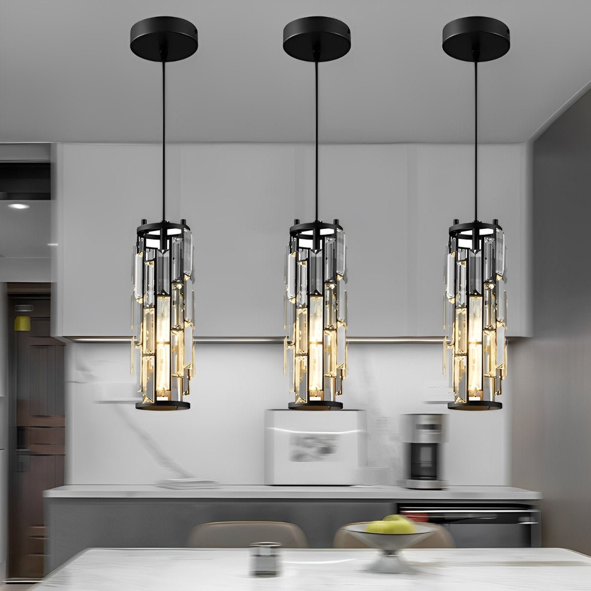Industrial Iron and Crystal Glass Chandelier | Adjustable Warm White Light for Dining Room 1