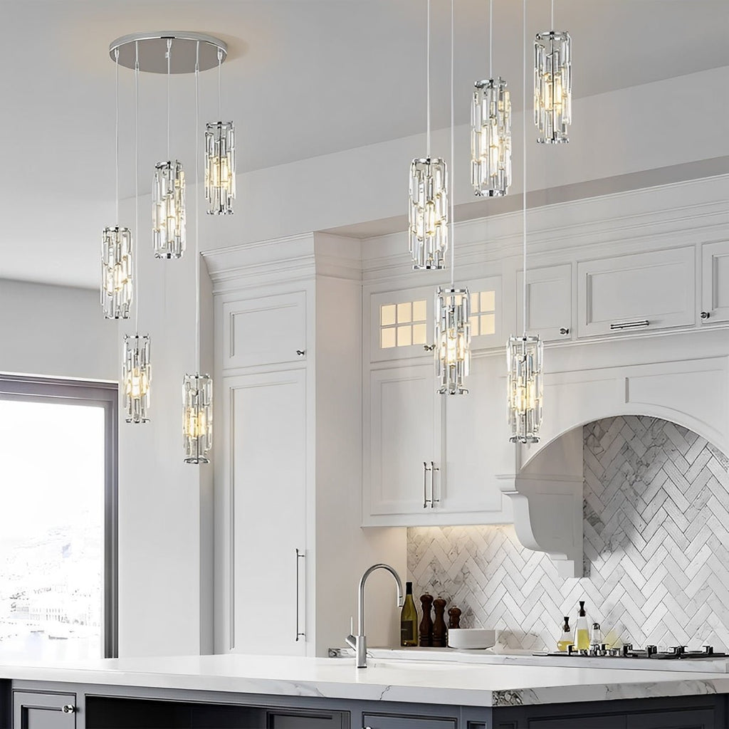 Industrial Iron and Crystal Glass Chandelier | Adjustable Warm White Light for Dining Room 10
