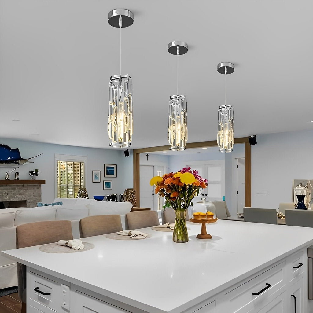 Industrial Iron and Crystal Glass Chandelier | Adjustable Warm White Light for Dining Room 3