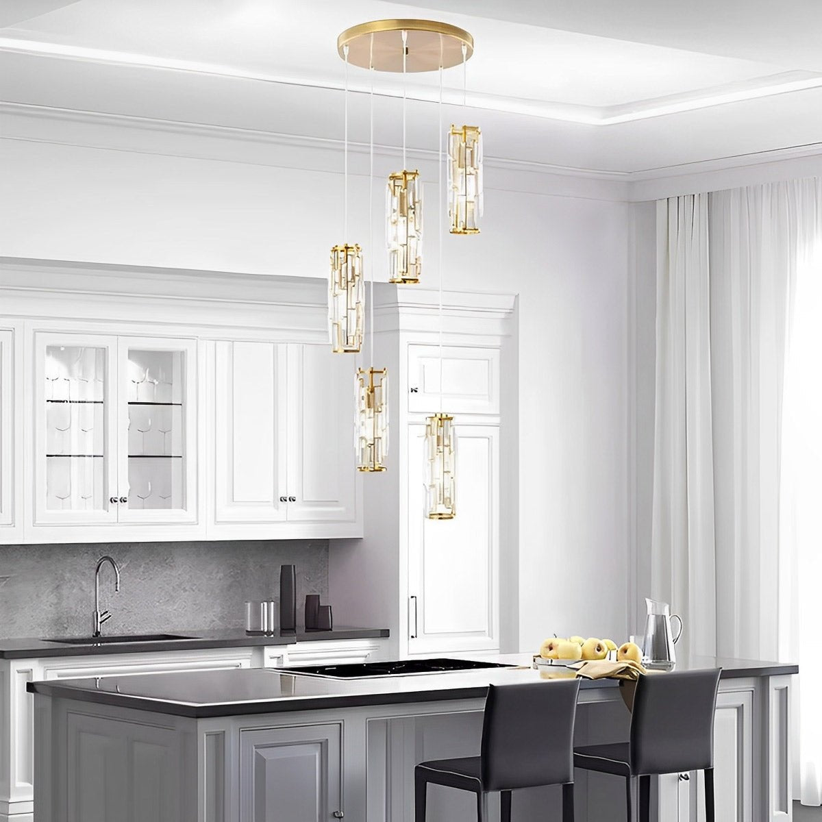 Industrial Iron and Crystal Glass Chandelier | Adjustable Warm White Light for Dining Room 7