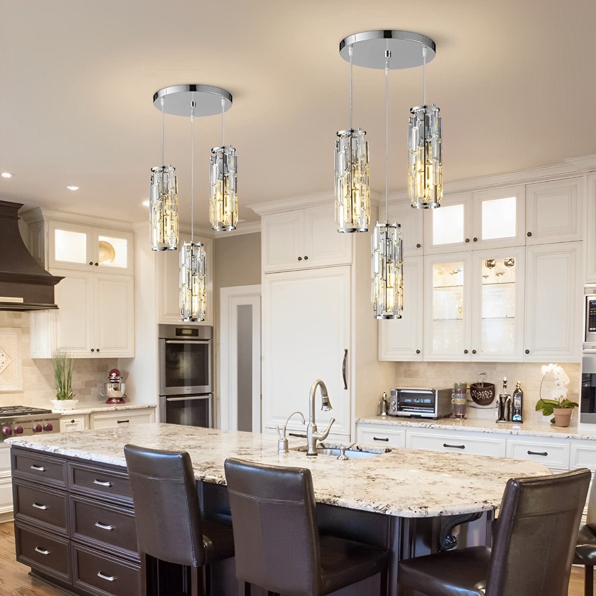 Industrial Iron and Crystal Glass Chandelier | Adjustable Warm White Light for Dining Room 8