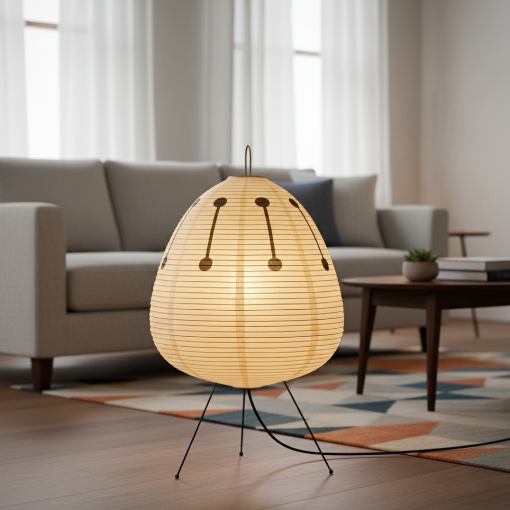 Minimalist Black Metal Tripod Floor Lamp with Rice Paper Shade | Plug-In Ambient Light for Living Room 5