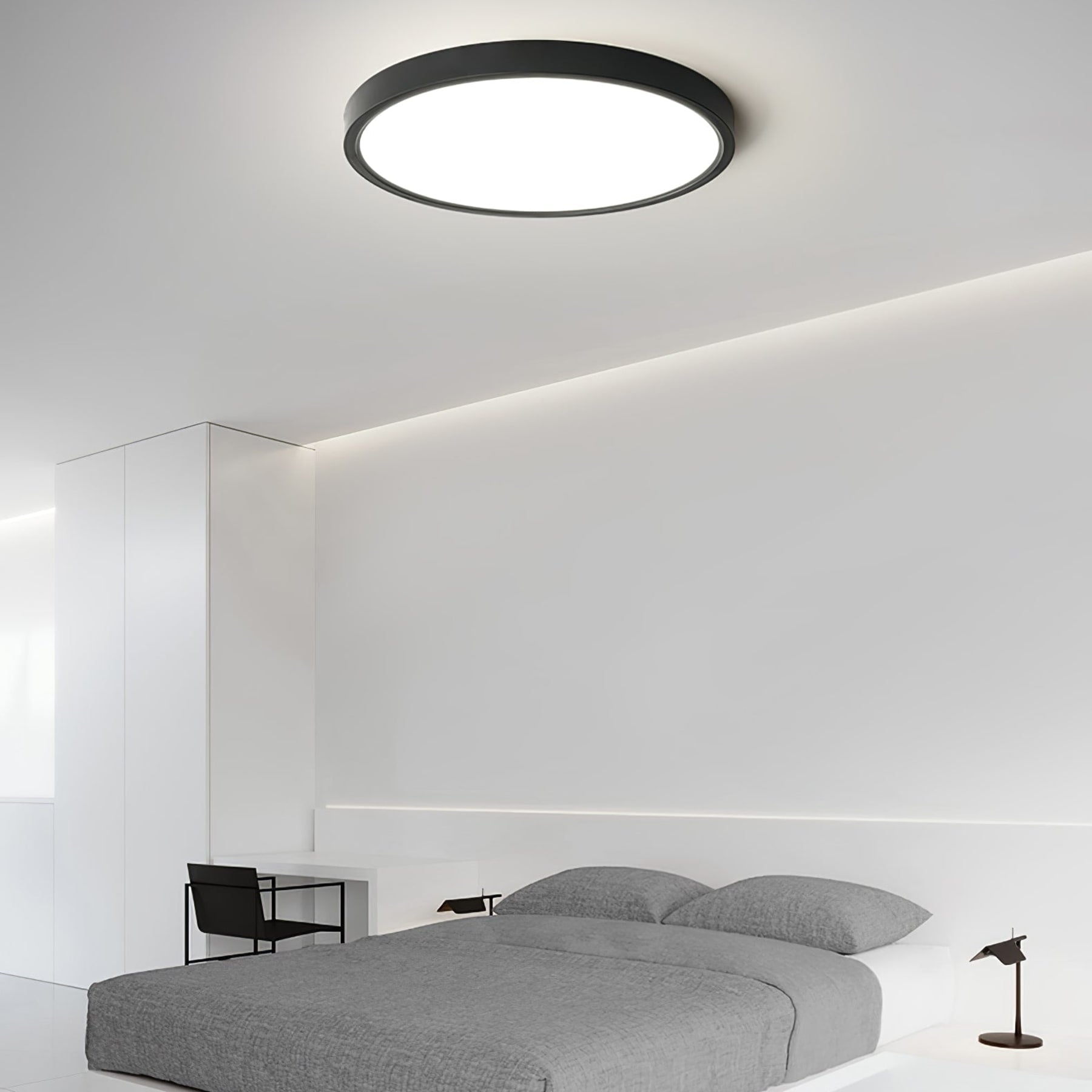 Minimalist Matte White Iron Flush Mount Ceiling Light | Slim Low-Profile Design for Living Room 7