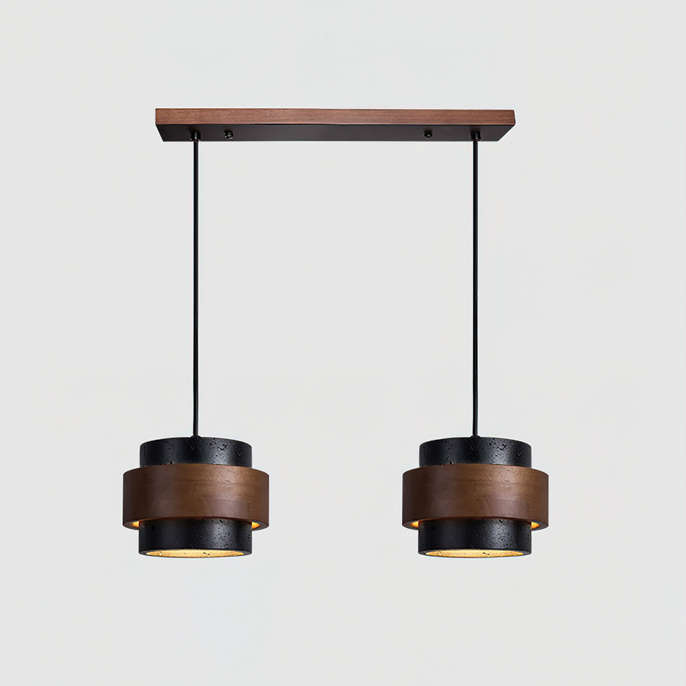 Minimalist Natural Travertine and Wood Pendant Light | Adjustable Downlight for Dining Room 11