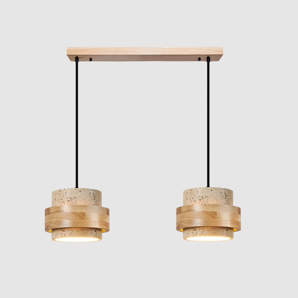 Minimalist Natural Travertine and Wood Pendant Light | Adjustable Downlight for Dining Room 12