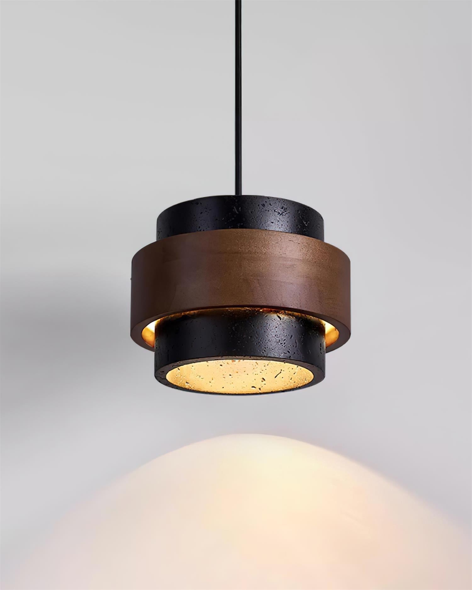 Minimalist Natural Travertine and Wood Pendant Light | Adjustable Downlight for Dining Room 13