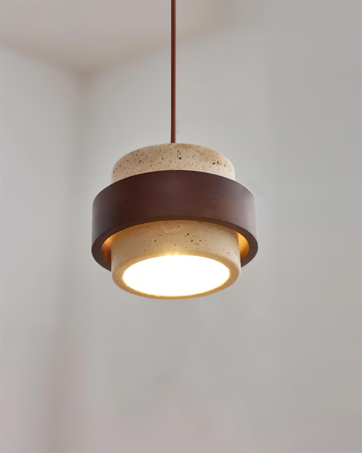 Minimalist Natural Travertine and Wood Pendant Light | Adjustable Downlight for Dining Room 3