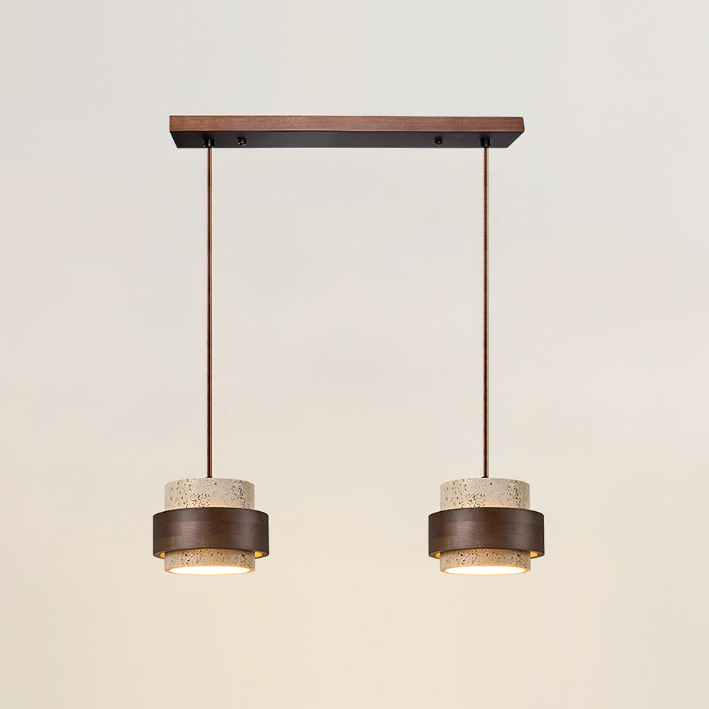 Minimalist Natural Travertine and Wood Pendant Light | Adjustable Downlight for Dining Room 9