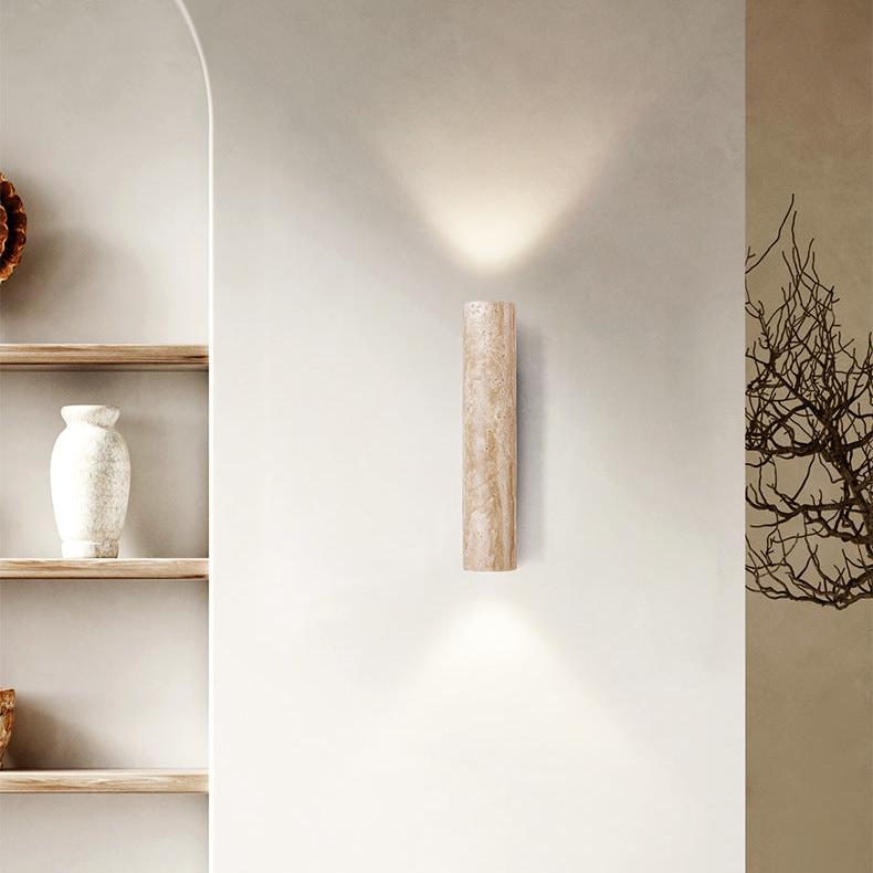 Minimalist Travertine Stone Wall Sconce | Up and Down Glow LED Light for Hallway 3