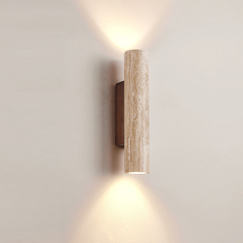Minimalist Travertine Stone Wall Sconce | Up and Down Glow LED Light for Hallway 5