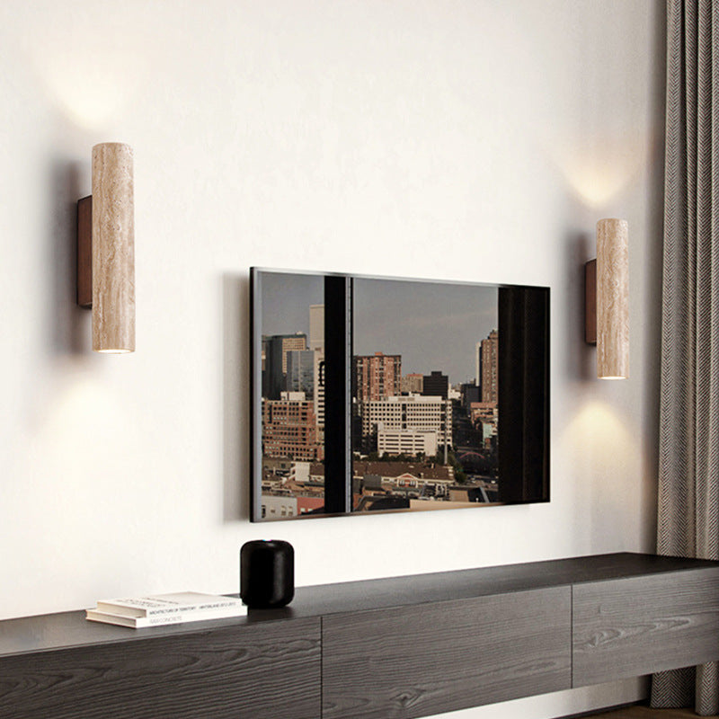 Minimalist Travertine Stone Wall Sconce | Up and Down Glow LED Light for Hallway 6