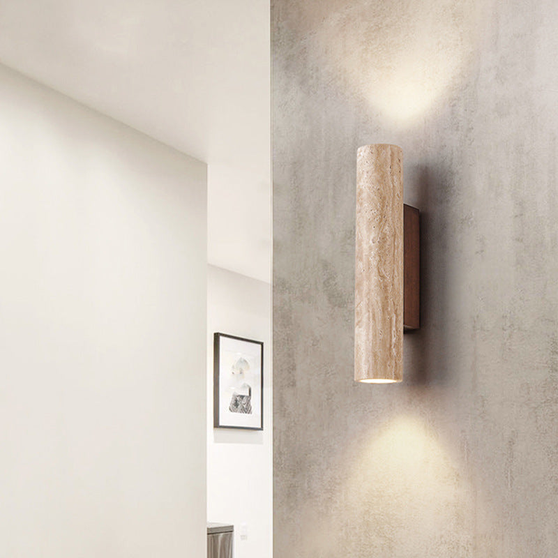 Minimalist Travertine Stone Wall Sconce | Up and Down Glow LED Light for Hallway 7