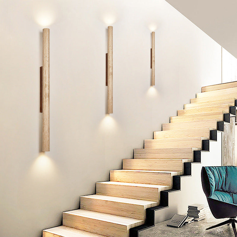Minimalist Travertine Stone Wall Sconce | Up and Down Glow LED Light for Hallway 8