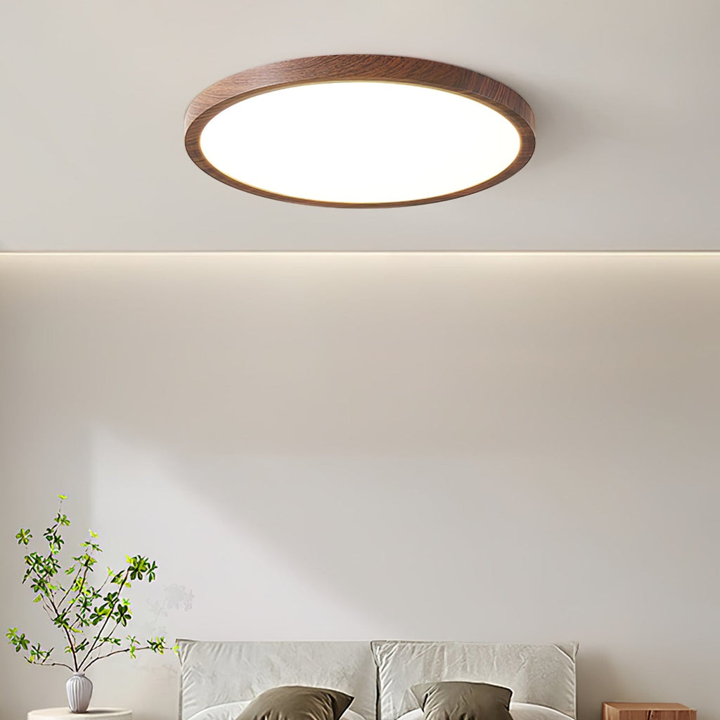 Minimalist Walnut Wood Flush Mount Ceiling Light | Slim Design Hardwired Fixture for Living Room 1