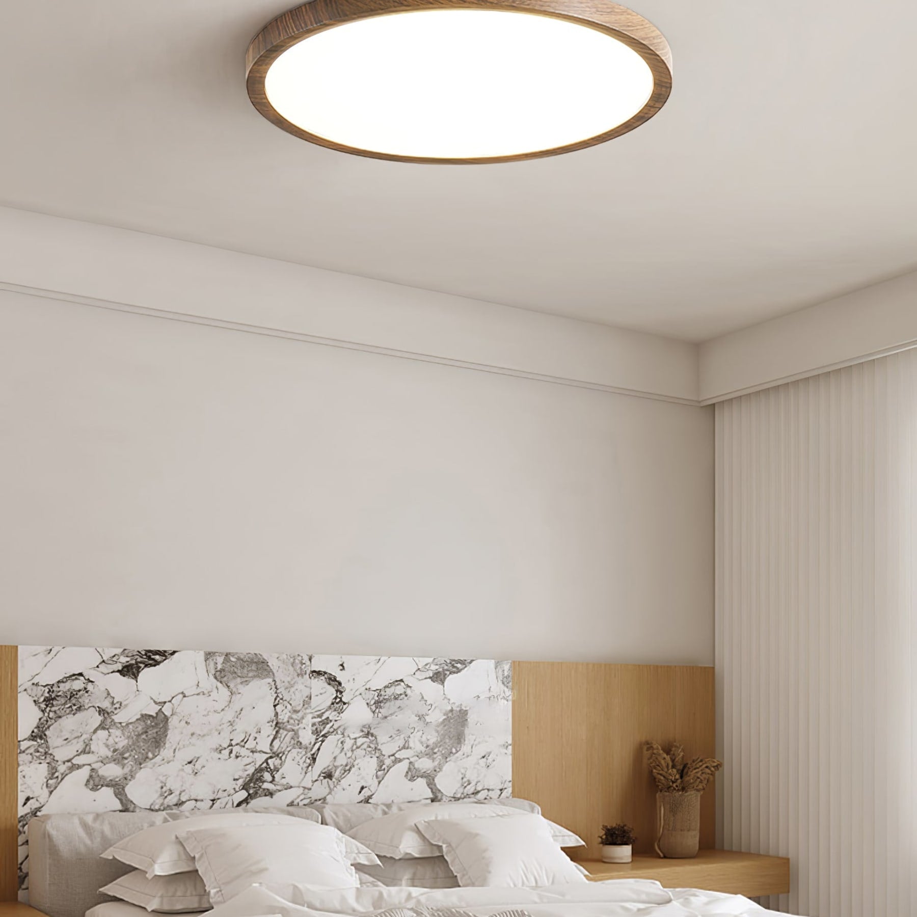 Minimalist Walnut Wood Flush Mount Ceiling Light | Slim Design Hardwired Fixture for Living Room 2