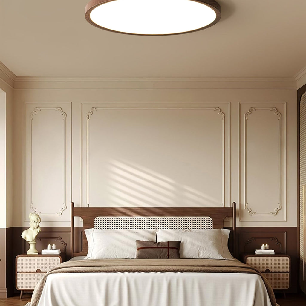 Minimalist Walnut Wood Flush Mount Ceiling Light | Slim Design Hardwired Fixture for Living Room 3
