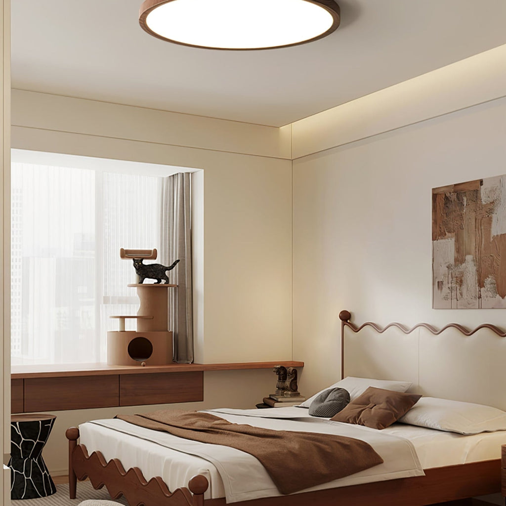 Minimalist Walnut Wood Flush Mount Ceiling Light | Slim Design Hardwired Fixture for Living Room 4